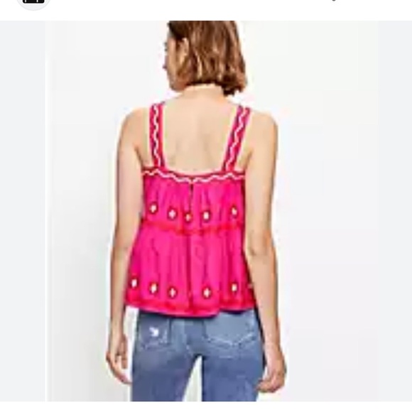 Loft women’s square neck, embroidered pink Cami top linen mix sz SP preloved - Picture 5 of 9
